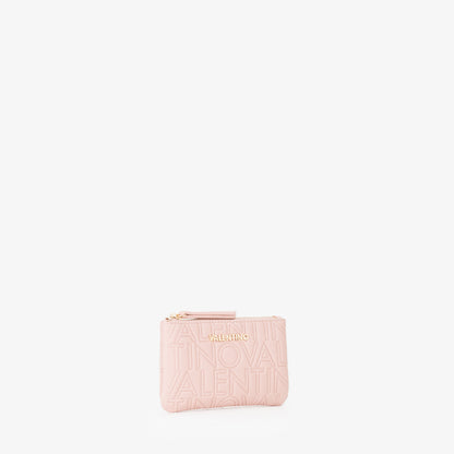 Pochette femme rose cipria monogramme relief zippée