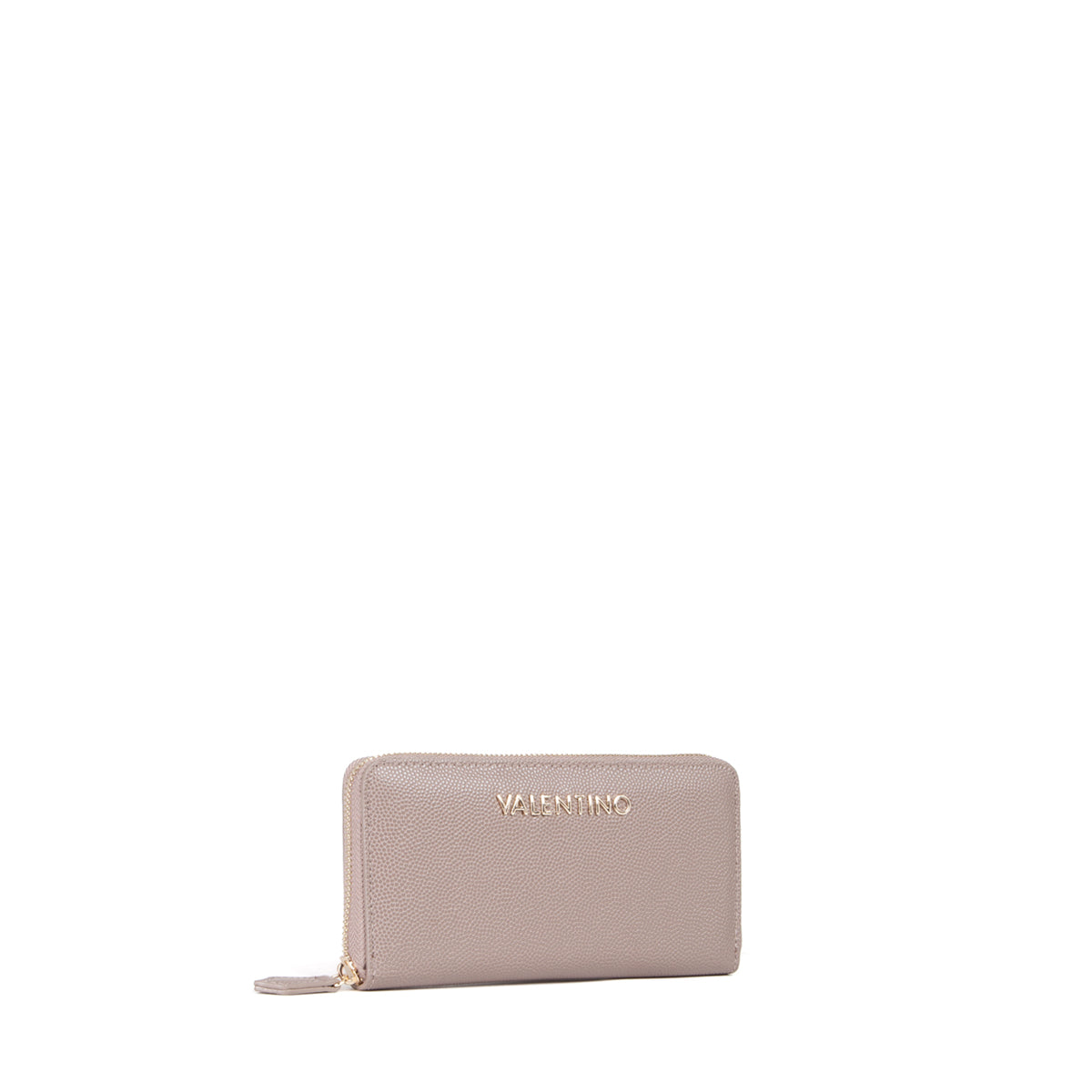 Portefeuille femme zippé grainé taupe touches dorées