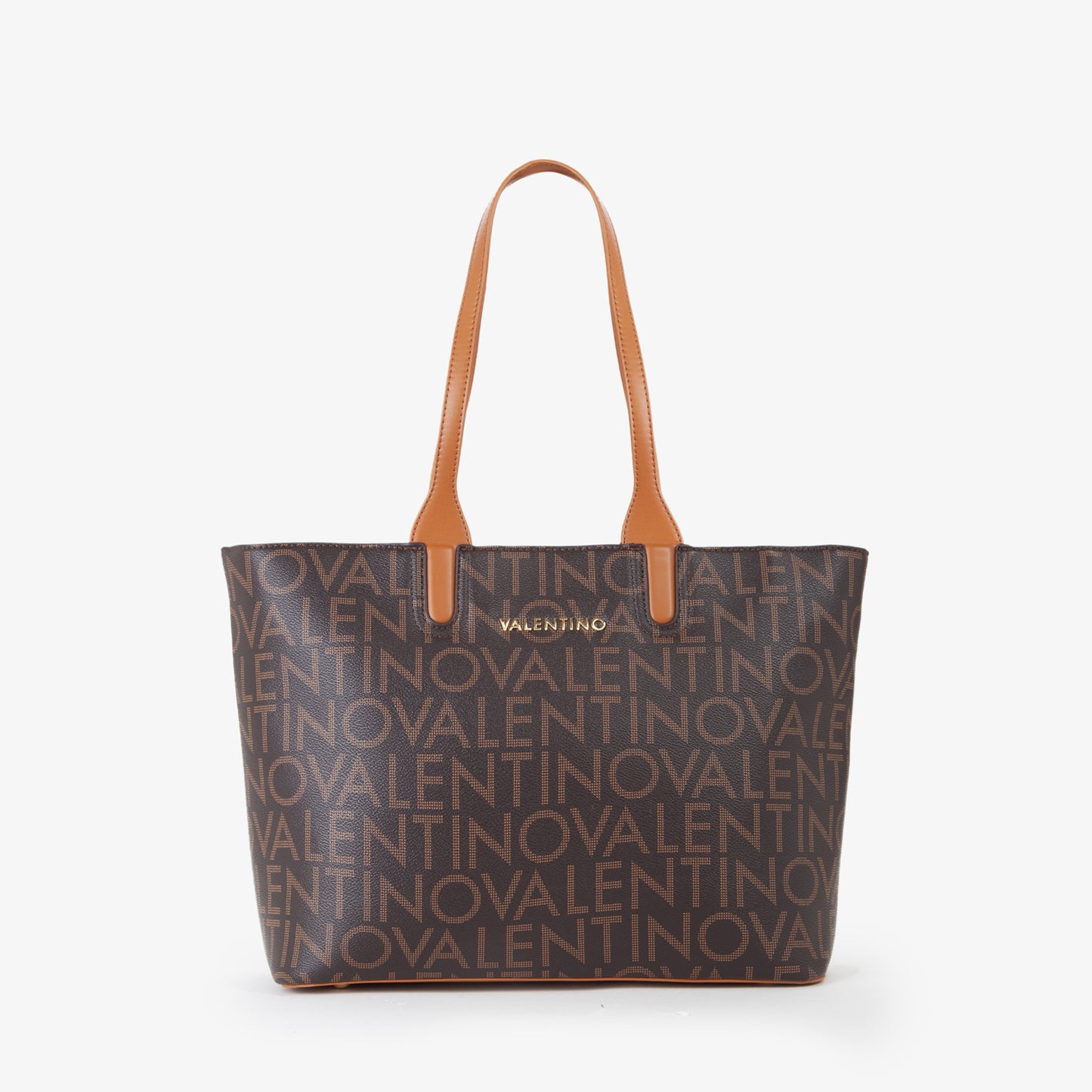 Sac cabas femme motif monogramme marron camel