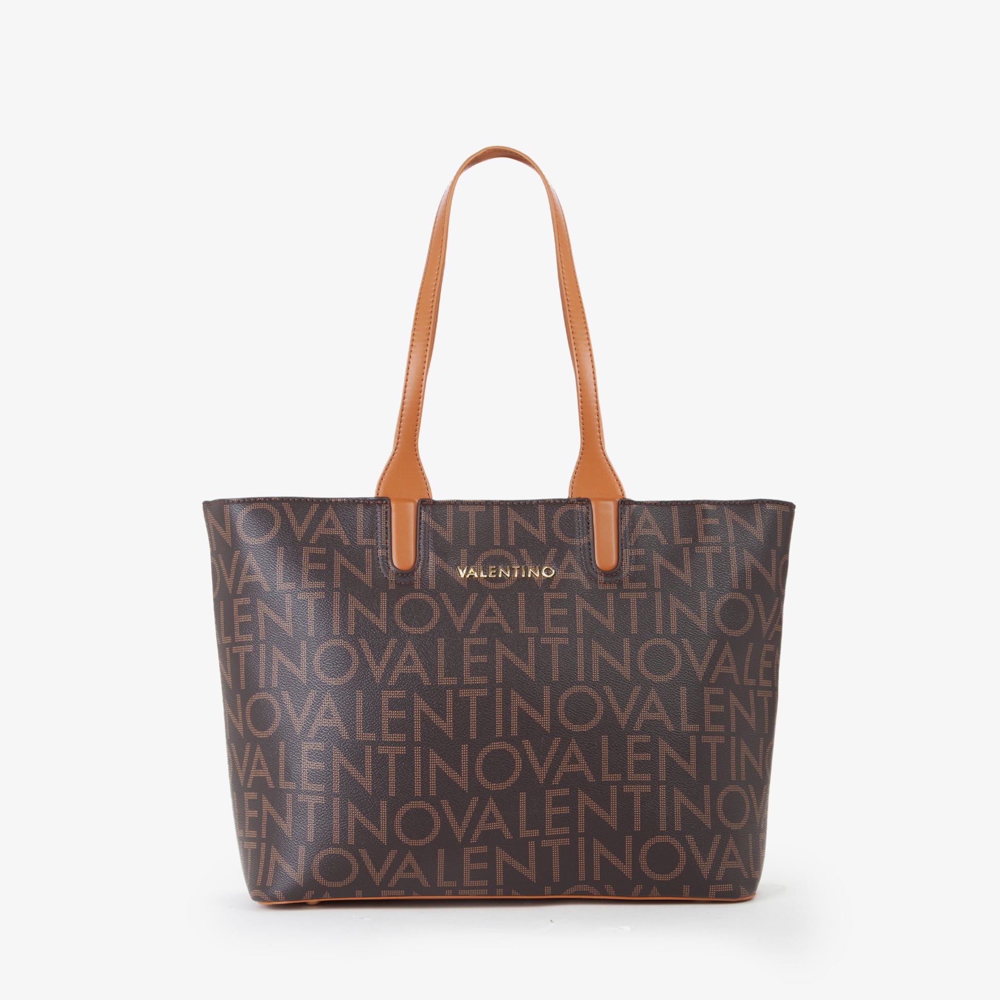 Sac cabas femme motif monogramme marron camel