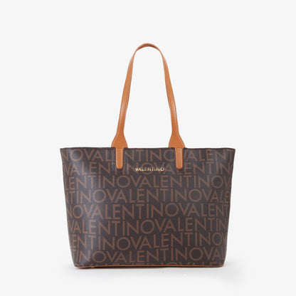 Sac cabas femme motif monogramme marron camel