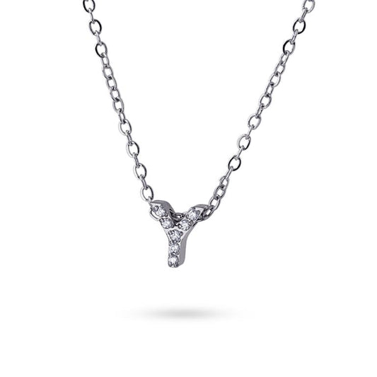 Collier femme acier lettre Y zirconia gris 38 cm