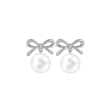 Boucles d'oreilles femme argent rhodié nœud perle synthétique