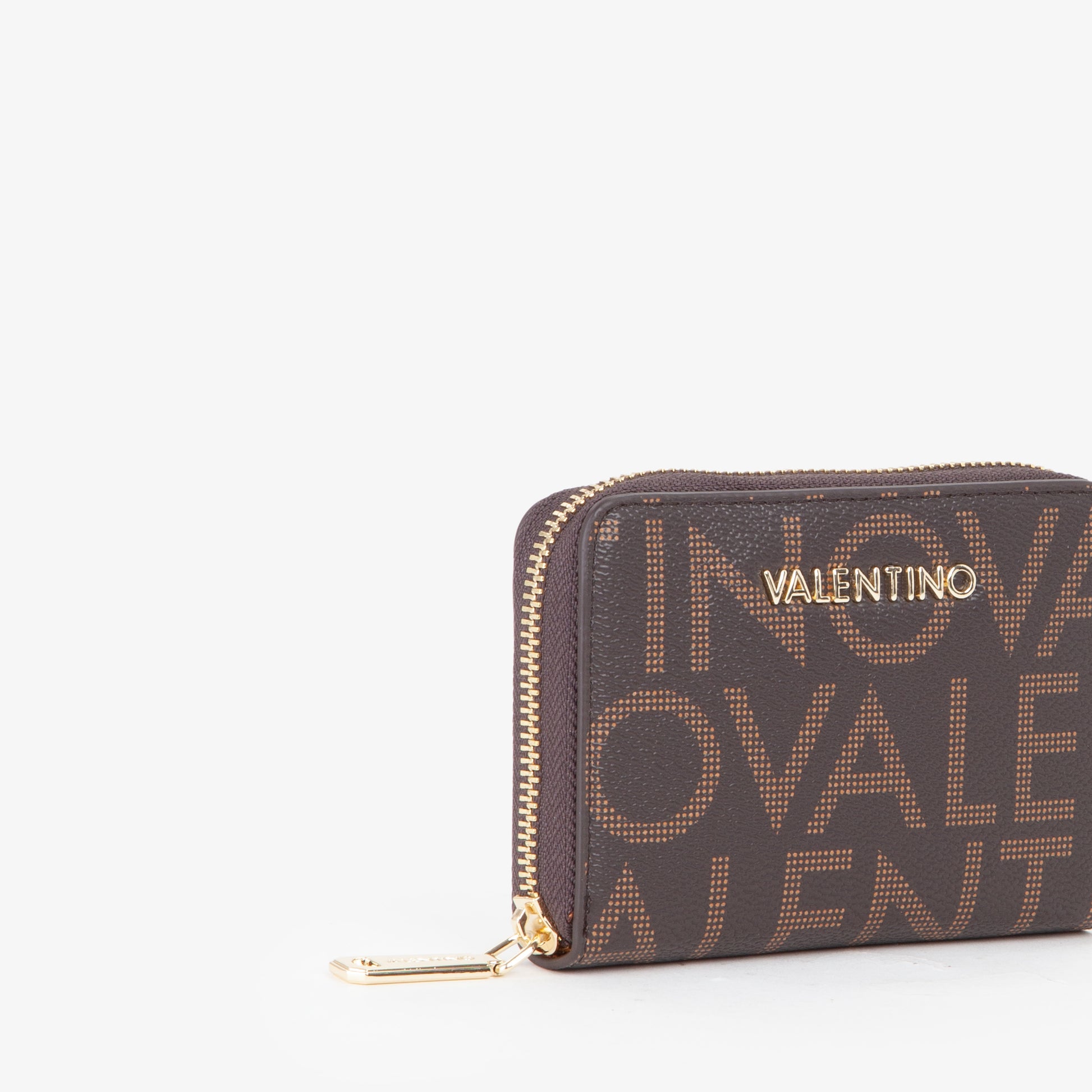 Portefeuille femme zippé motif monogramme brun camel
