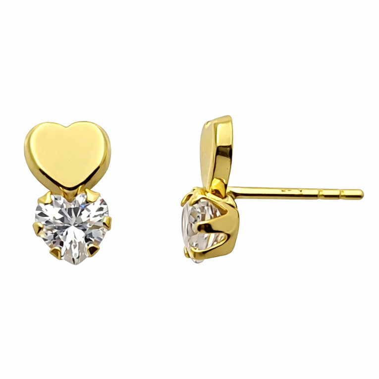 Clou d'oreille femme or jaune 9k cœur zirkonia