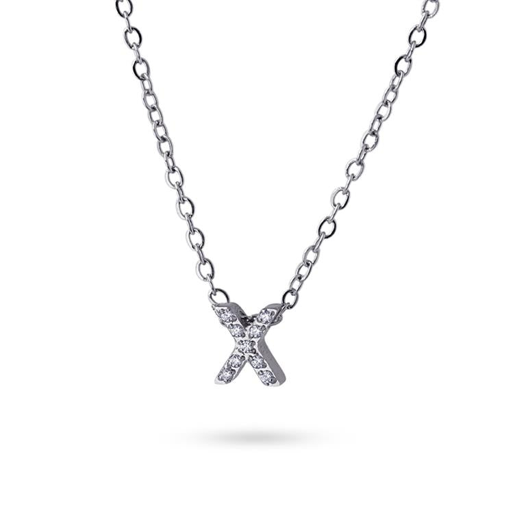 Collier femme acier lettre X pendentif zirconia gris