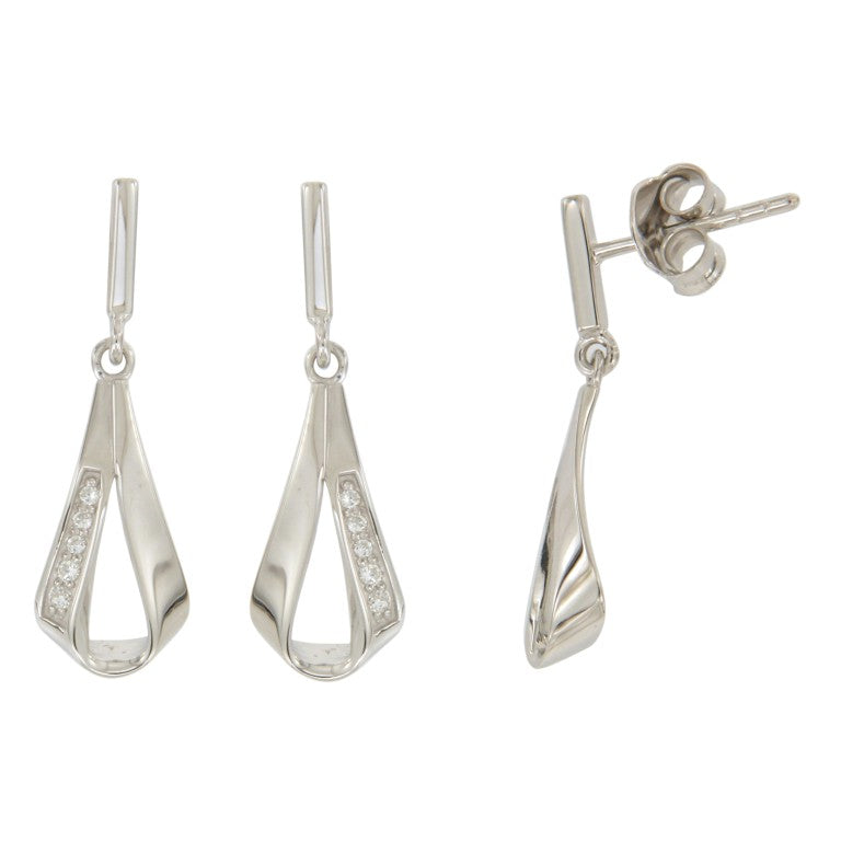 BOUCLES D'OREILLES ARGENT RHODIE - ZIRCONIA - PENDANTES