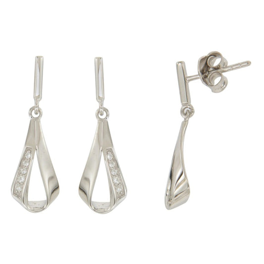 BOUCLES D'OREILLES ARGENT RHODIE - ZIRCONIA - PENDANTES