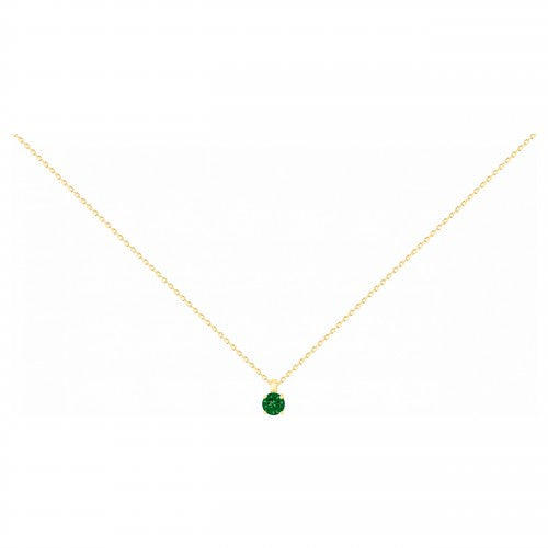 Collier femme plaqué or chaîne fine pendentif zirconia vert