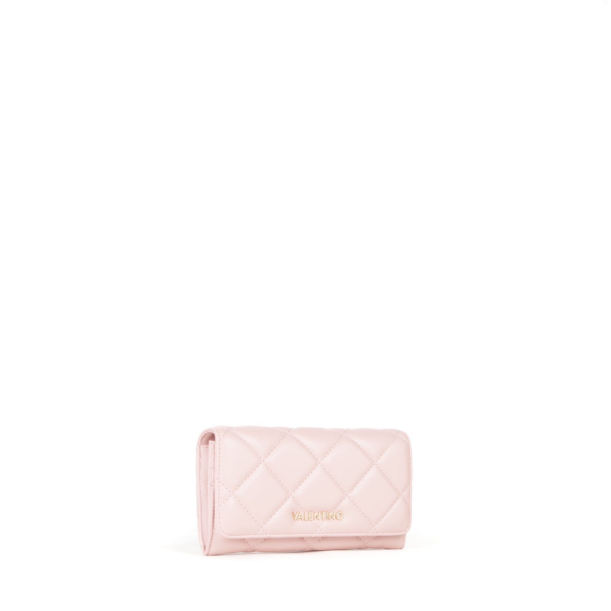 Portefeuille femme rose matelassé fermeture rabat