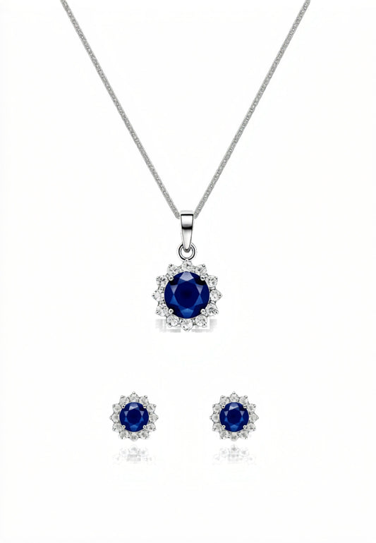 Parure femme argent rhodié saphir synthétique et zirconia