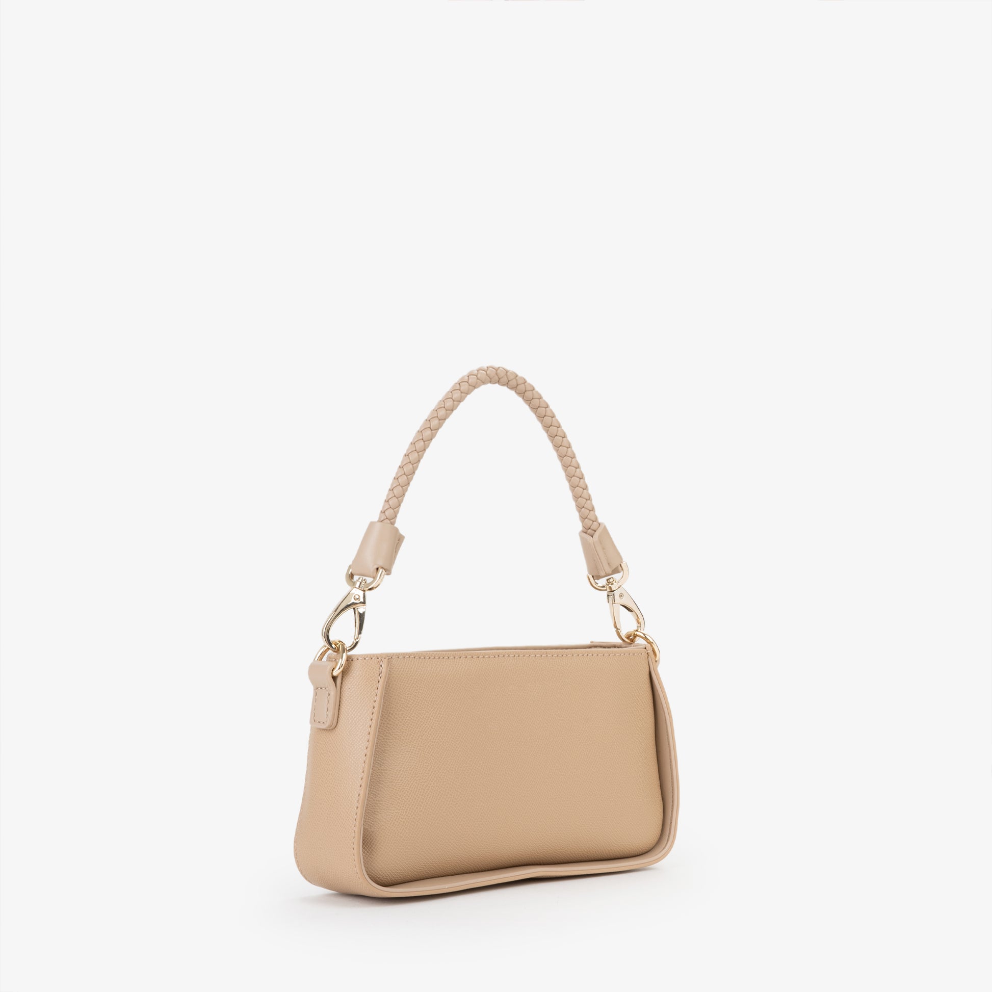 Sac à main femme beige saffiano anse tressée dorée