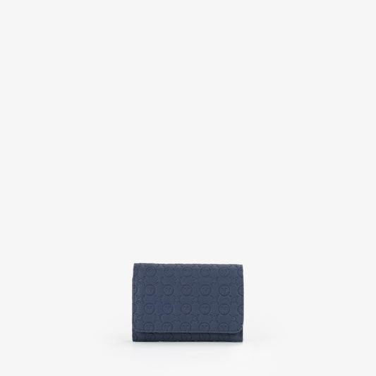 Portefeuille femme bleu marine motif monogramme embossé