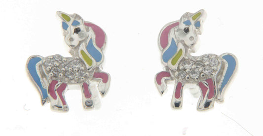 Clous d'oreilles enfant argent 925 licorne zirconia multicolore