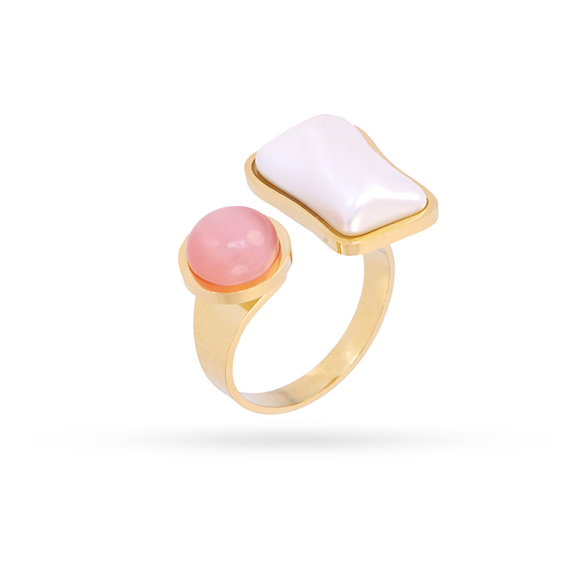 Bague femme acier doré ajustable perle et opale rose
