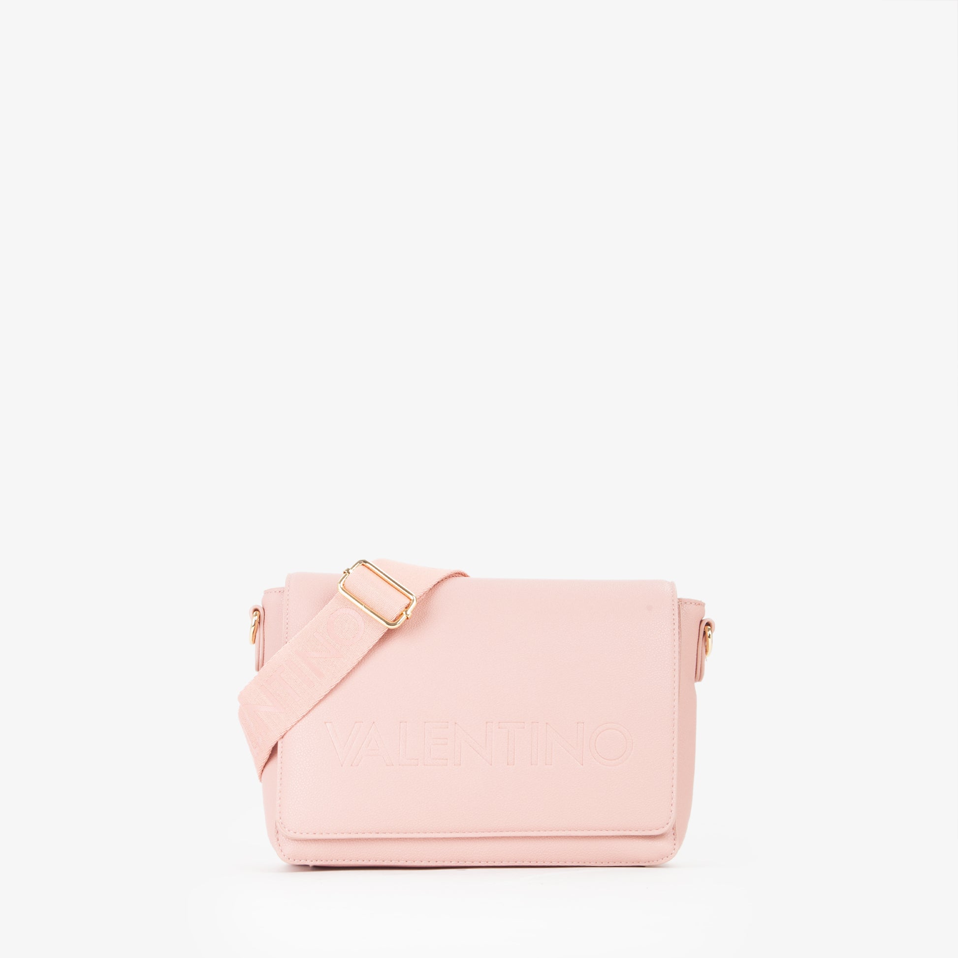 Sac bandoulière femme rose poudré logo embossé