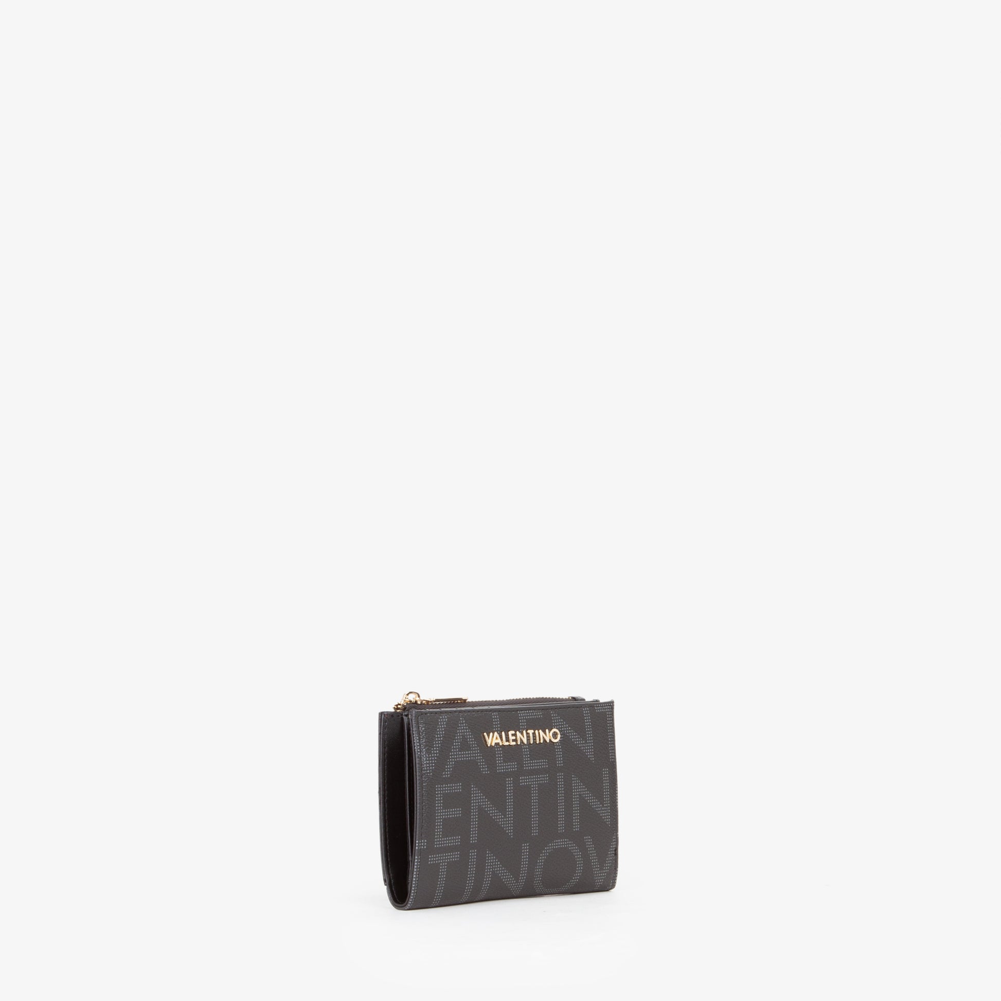 Portefeuille femme noir motif logo zippé compact