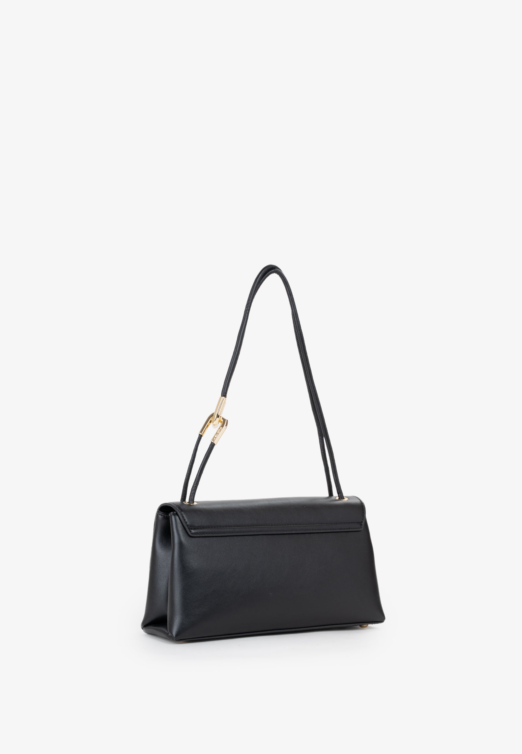 Sac femme baguette noir rabat doré élégant