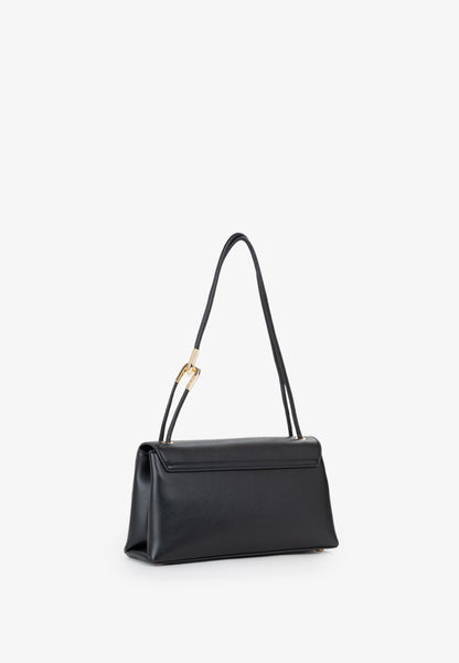 Sac femme baguette noir rabat doré élégant