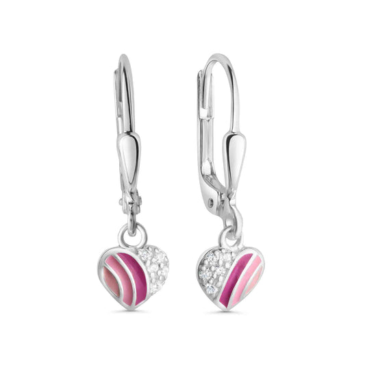 Boucles d'oreilles enfant argent coeur laqué rose zirconia