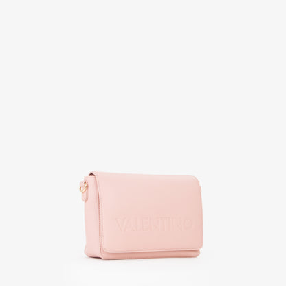 Sac bandoulière femme rose poudré logo embossé