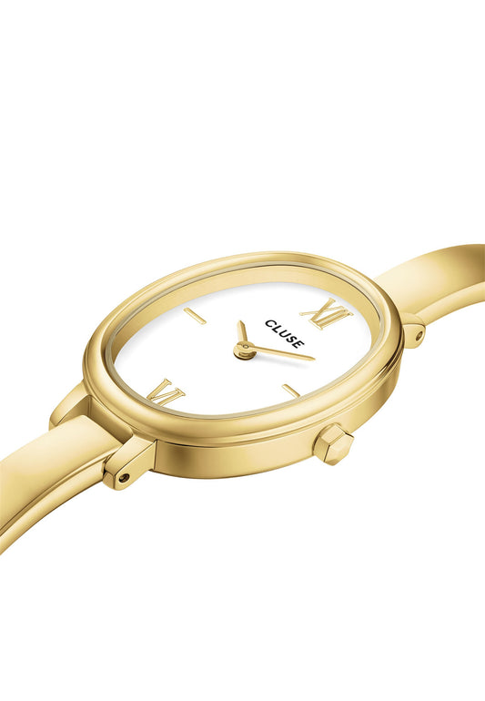 Montre L'Ovale Acier, Blanc, Couleur Or