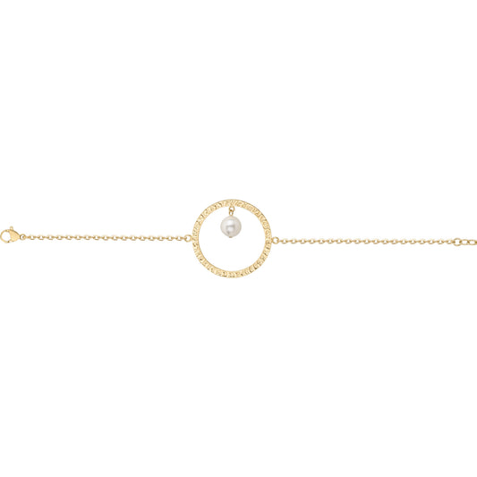 Bracelet femme acier doré cercle avec perle synthétique