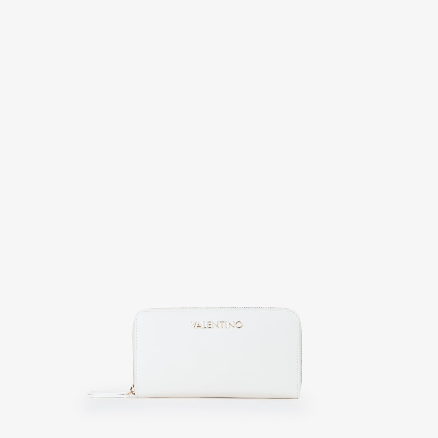 Portefeuille femme zippé blanc finition lisse dorée