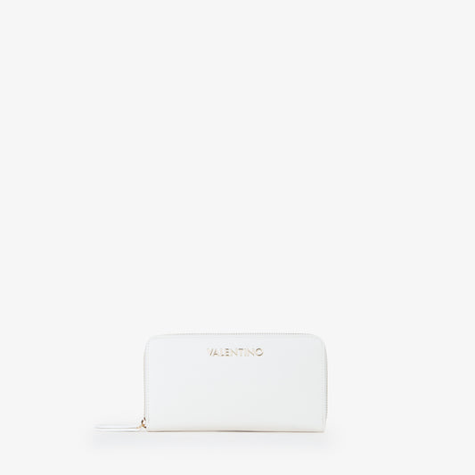 Portefeuille femme zippé blanc finition lisse dorée