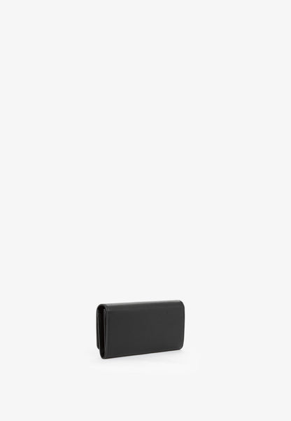 Portefeuille femme cuir grainé noir fermeture rabat
