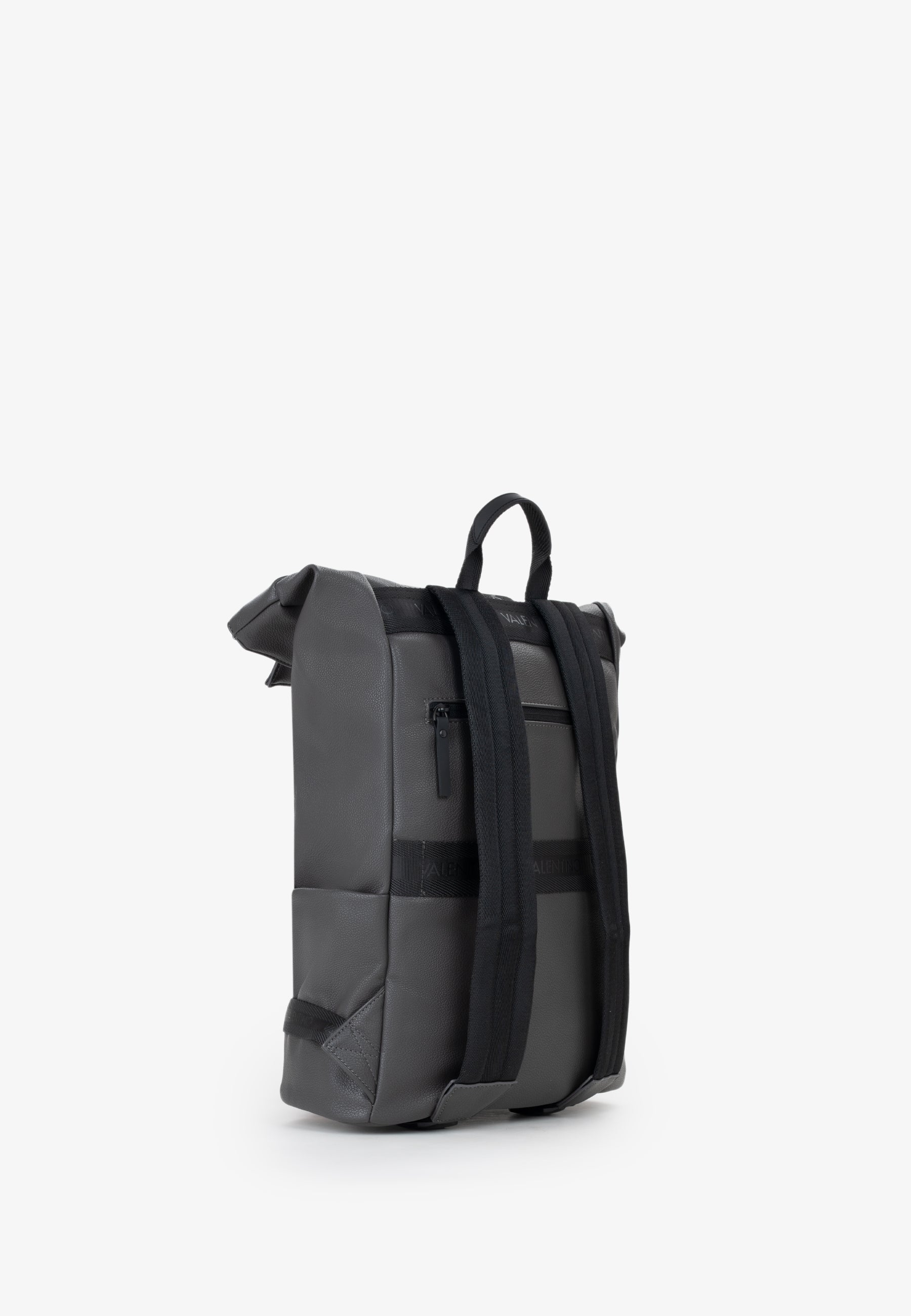 Sac à dos homme cuir grainé gris rolltop avec sangle