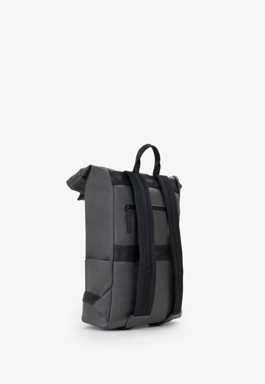 Sac à dos homme cuir grainé gris rolltop avec sangle