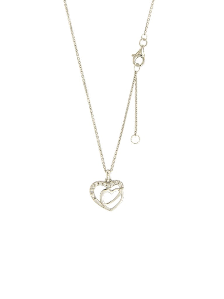 Collier femme argent rhodié double cœur zirconia 42cm
