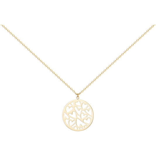 Collier femme acier doré médaillon arbre de vie cœurs