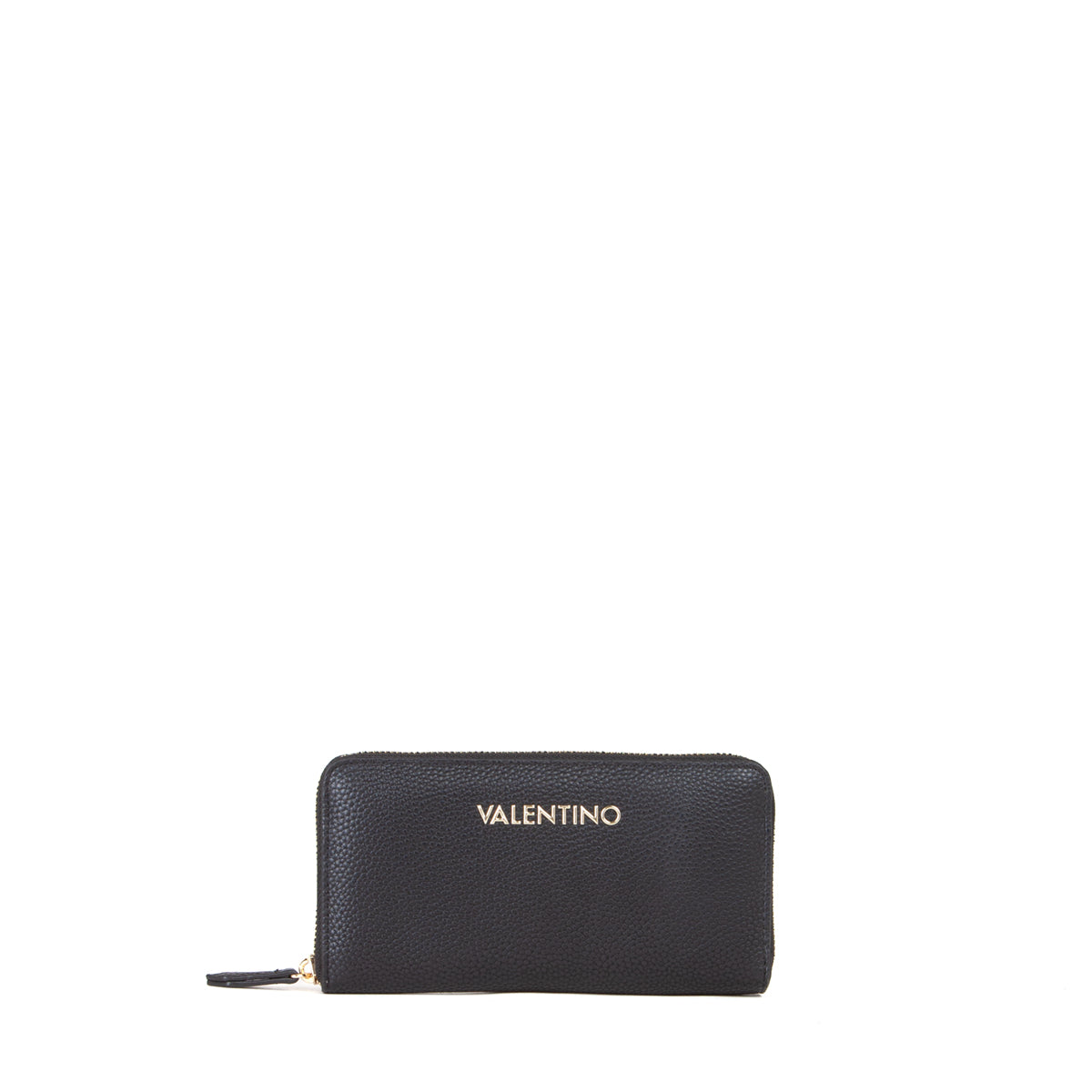 Portefeuille femme zippé cuir grainé noir détail doré