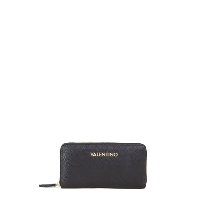 Portefeuille femme zippé cuir grainé noir détail doré