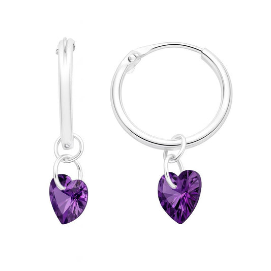 Créoles argent rhodié pendentif cœur améthyste femme