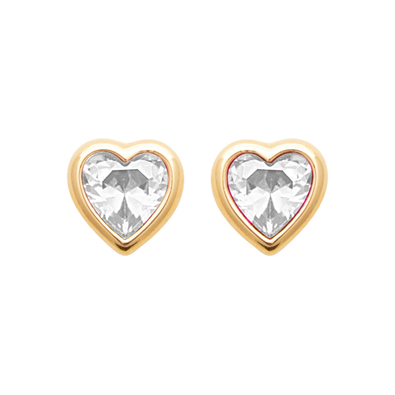 BOUCLES D'OREILLES PLAQUE OR - ZIRCONIA - COEUR