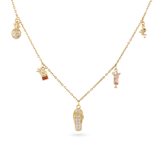 Collier femme acier doré charms été zirconia