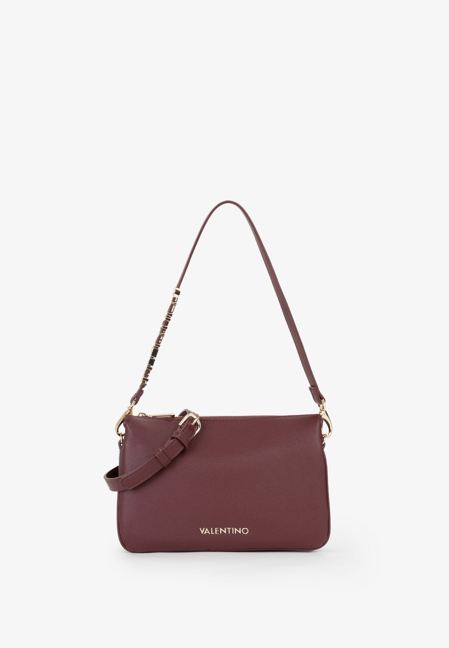 Sac bandoulière femme bordeaux cuir grainé détail doré