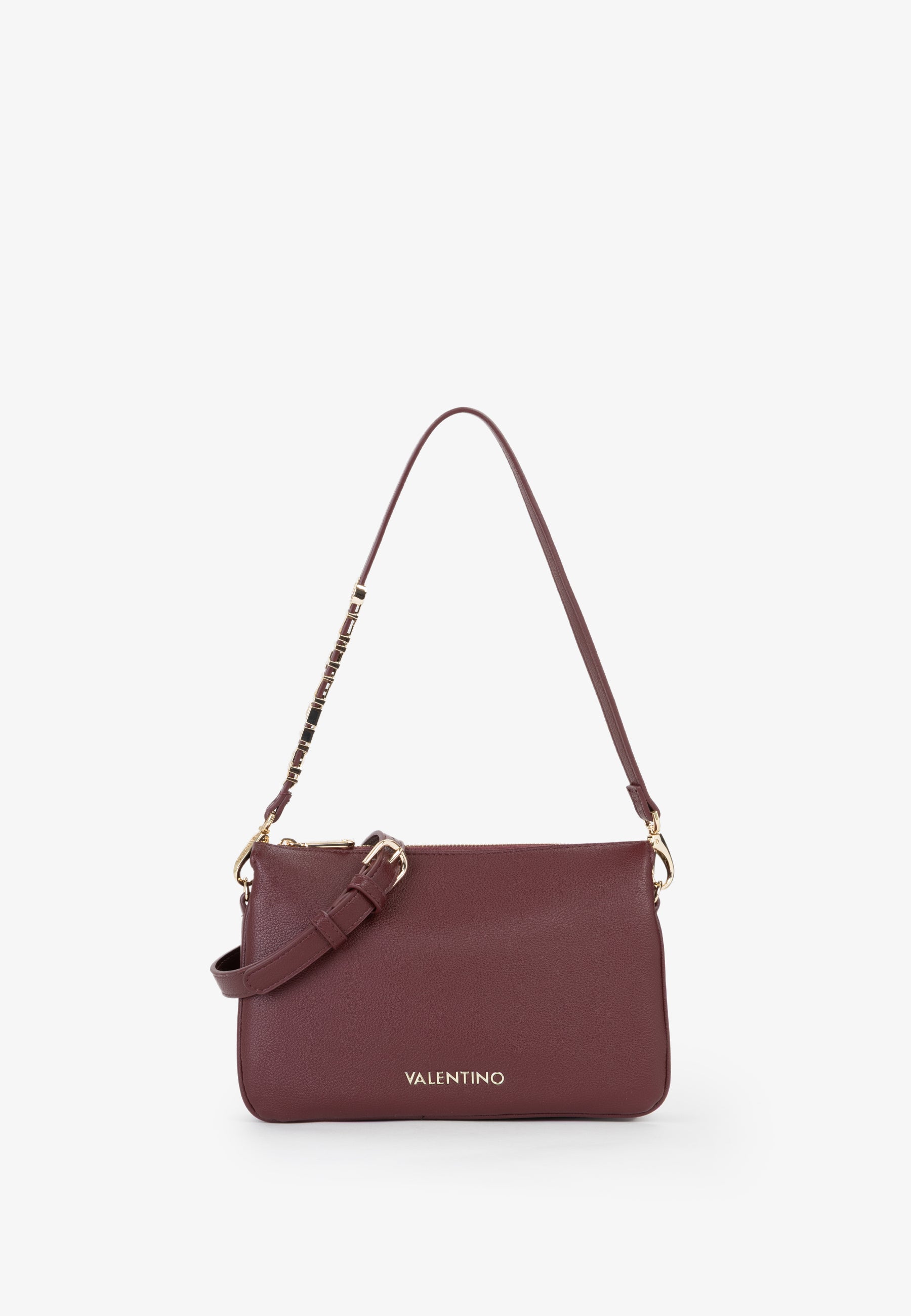 Sac bandoulière femme bordeaux cuir grainé détail doré