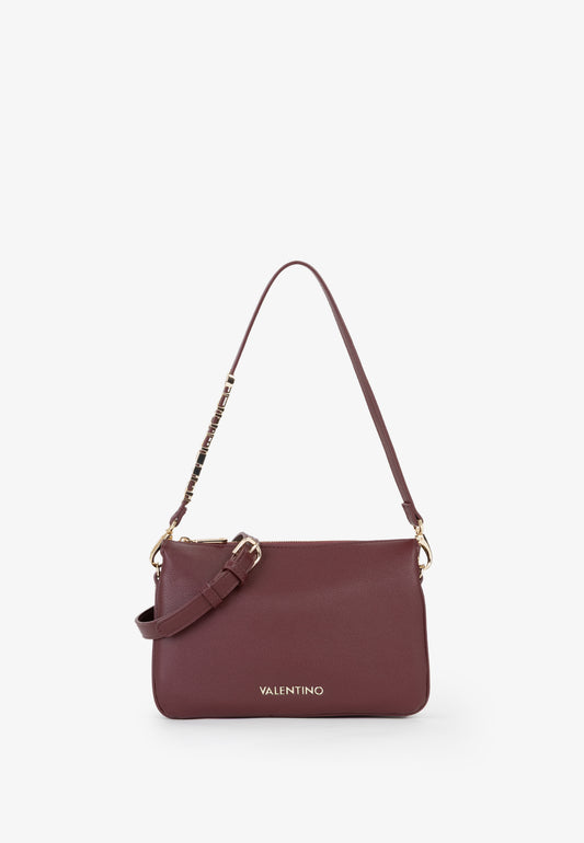 Sac bandoulière femme bordeaux cuir grainé détail doré