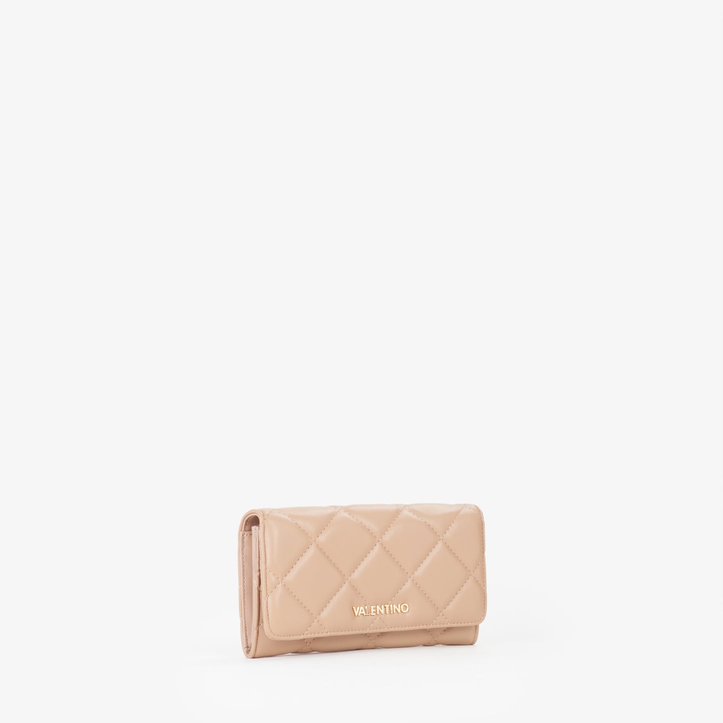 Portefeuille femme beige matelassé fermeture rabat