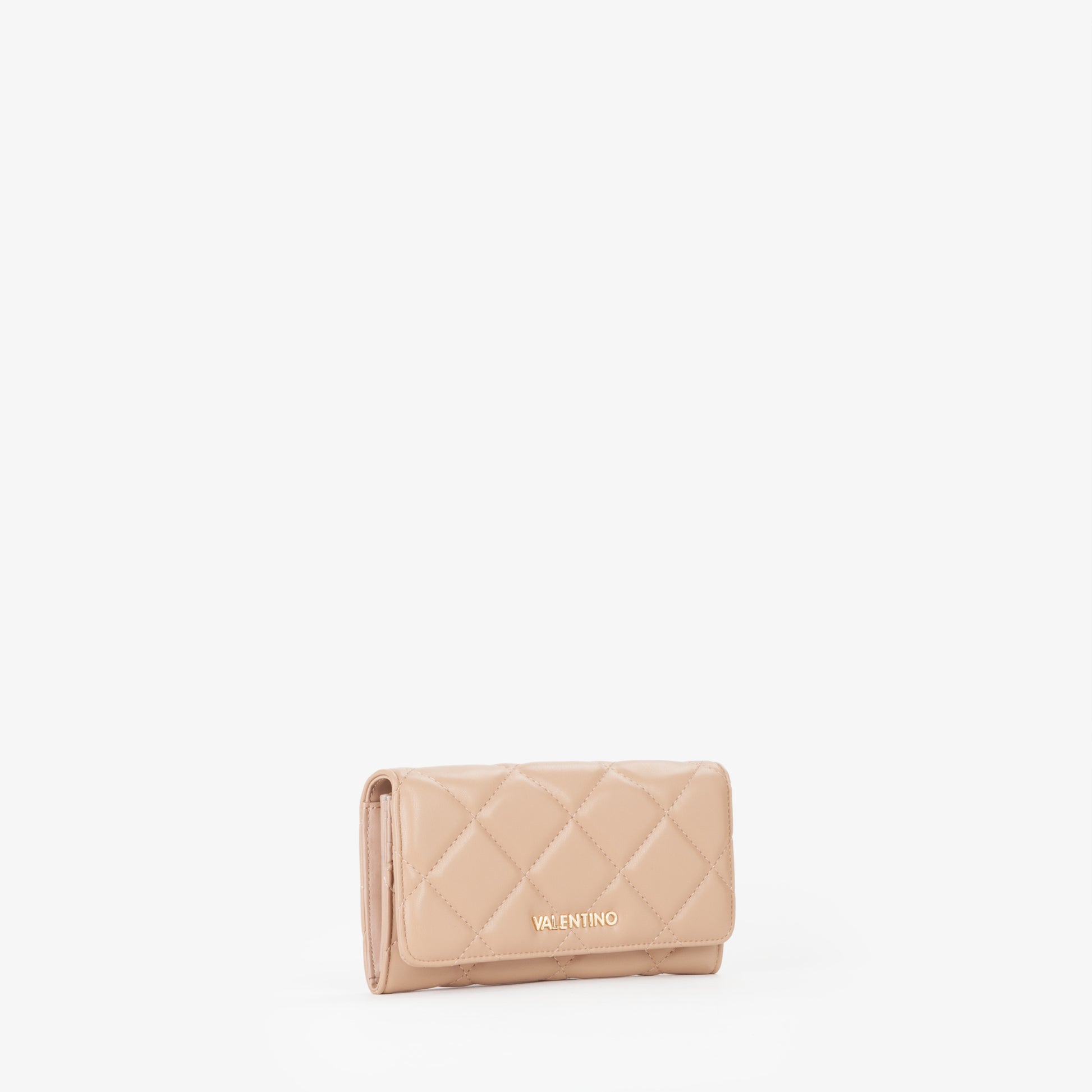 Portefeuille femme beige matelassé fermeture rabat