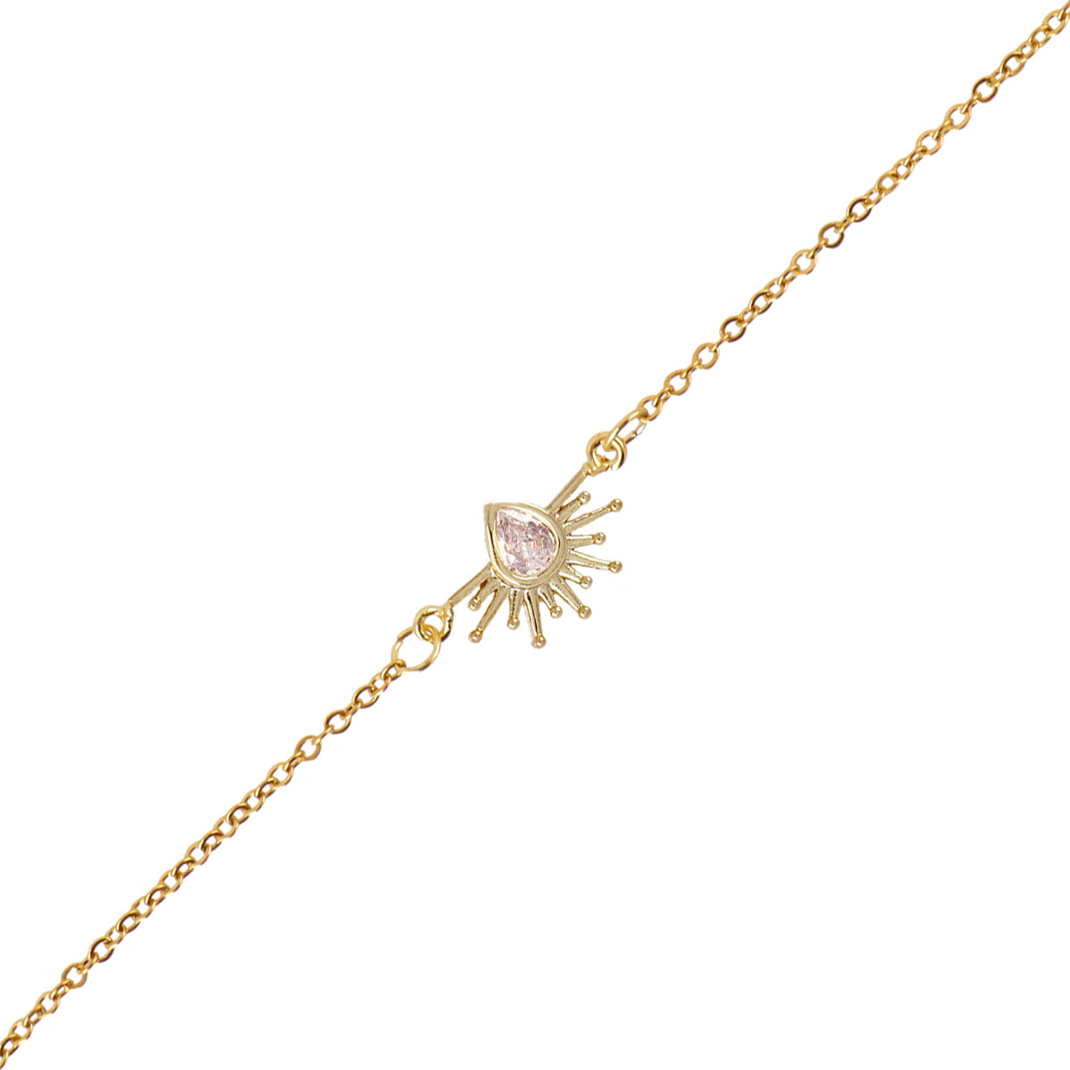 Bracelet femme acier doré zirconia motif soleil goutte