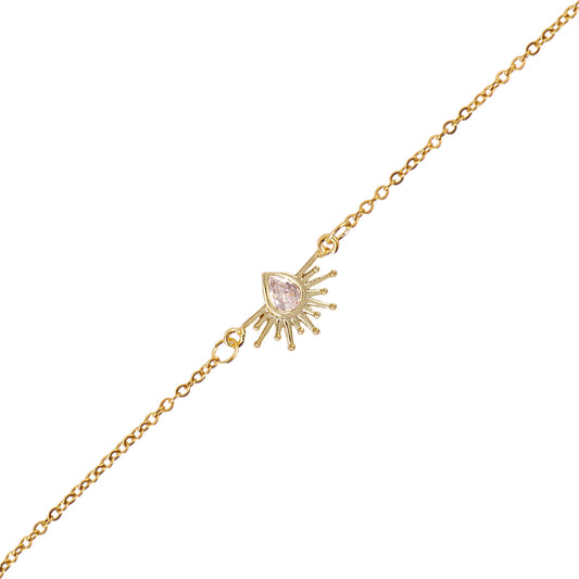 Bracelet femme acier doré zirconia motif soleil goutte