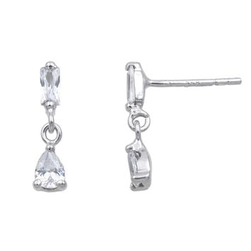 Clou d'oreille femme argent rhodié zirconia pendant goutte