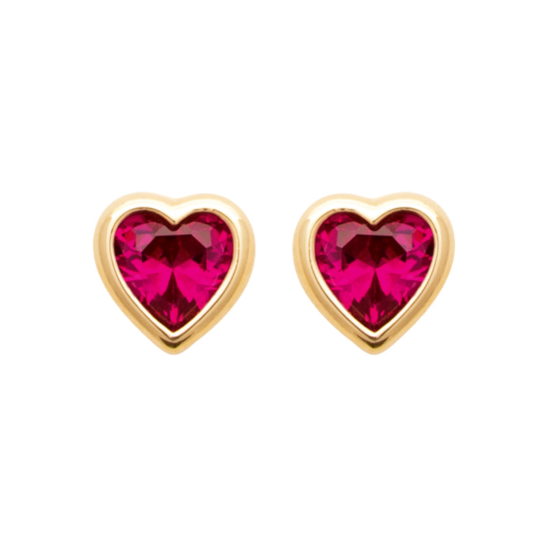 Boucles d'oreilles femme plaqué or coeur zirconia rouge