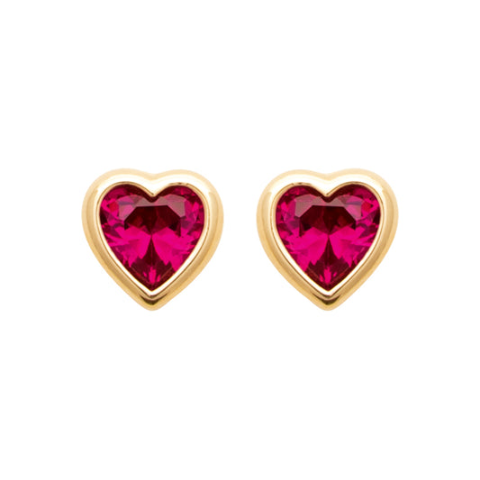 Boucles d'oreilles femme plaqué or coeur zirconia rouge
