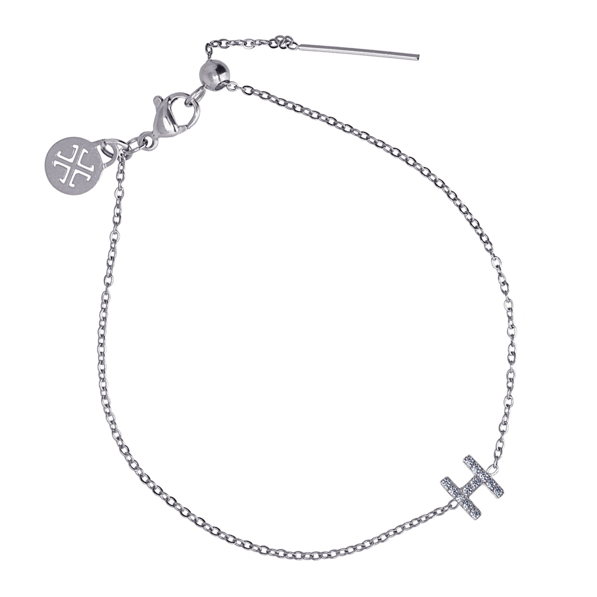 Bracelet femme acier argenté initiale H zirconia 19 cm